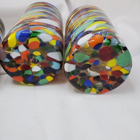 Hand Blown Mexican Glasses – 4 Confetti Swirl Drinking Tumbler Glasses - Picture 11 of 13
